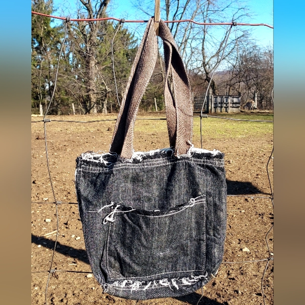 Thirty-One Women's Black Denim Purse with Brown accents